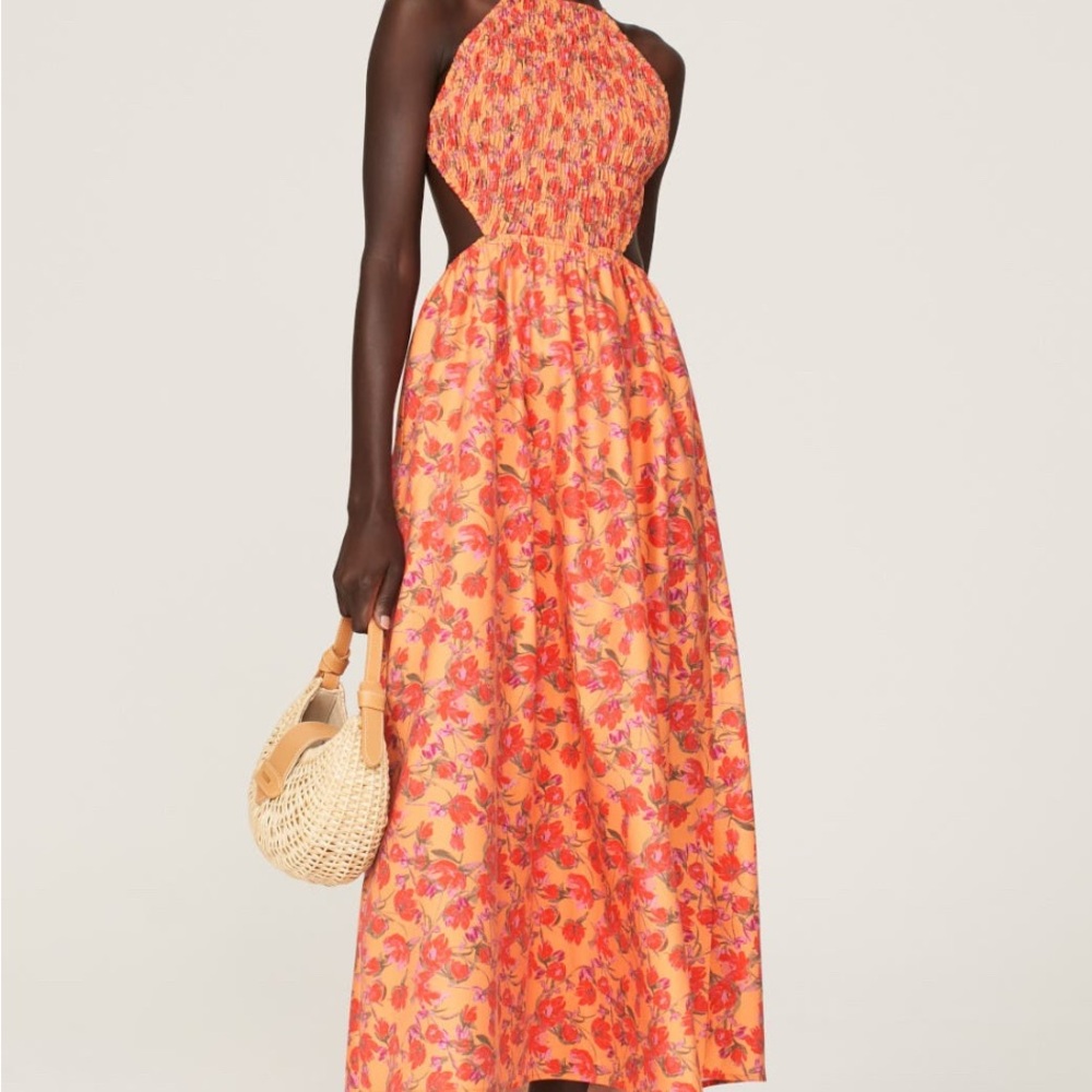 Louna Floral Backless Dress in Orange and Pink